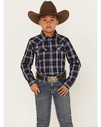 Cody James Boys' Plaid Print Long Sleeve Snap Western Shirt