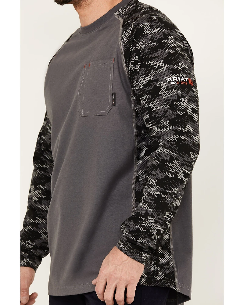 Ariat Men's FR Stretch Camo Print Long Sleeve Baseball Work T-Shirt