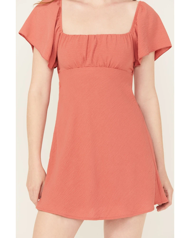 Originality Women's Emma Flutter Sleeve Tie-Back Mini Dress
