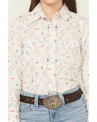 Panhandle Slim Girls' Conversation Print Long Sleeve Snap Western Shirt