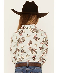 Cruel Girl Girls' Printed Long Sleeve Rhinestone Snap Western Shirt