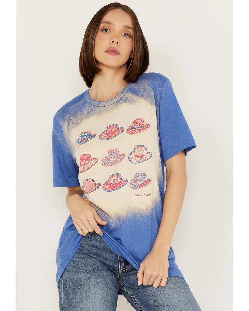 Bohemian Cowgirl Women's Bleach Americana Hats Short Sleeve Graphic Tee