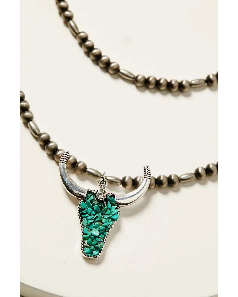 Shyanne Women's Navajo Bead and Star Steer Head Necklace