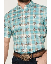 RANK 45® Men's Folklore Plaid Print Short Sleeve Button-Down Performance Stretch Western Shirt