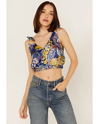 Free People Women's Weekend Montauk Floral Print Cropped Tank Top
