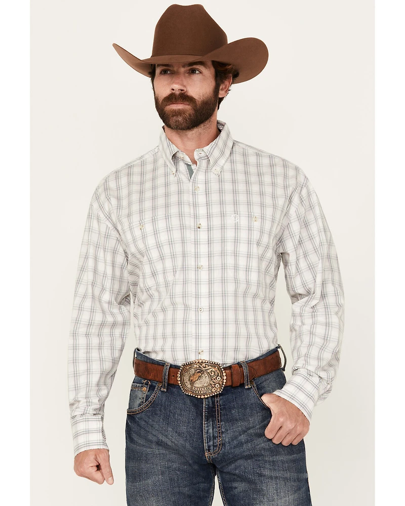 George Strait by Wrangler Men's Plaid Print Long Sleeve Button-Down Stretch Western Shirt