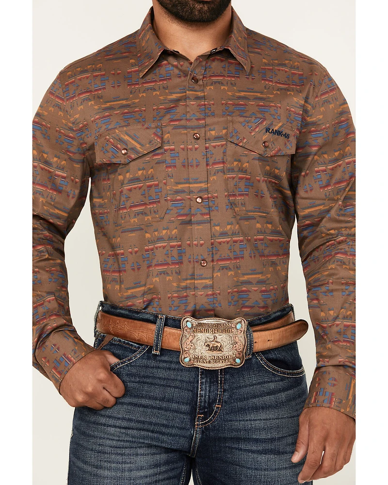 RANK 45® Men's Trinidad Southwestern Print Long Sleeve Pearl Snap Stretch Western Shirt