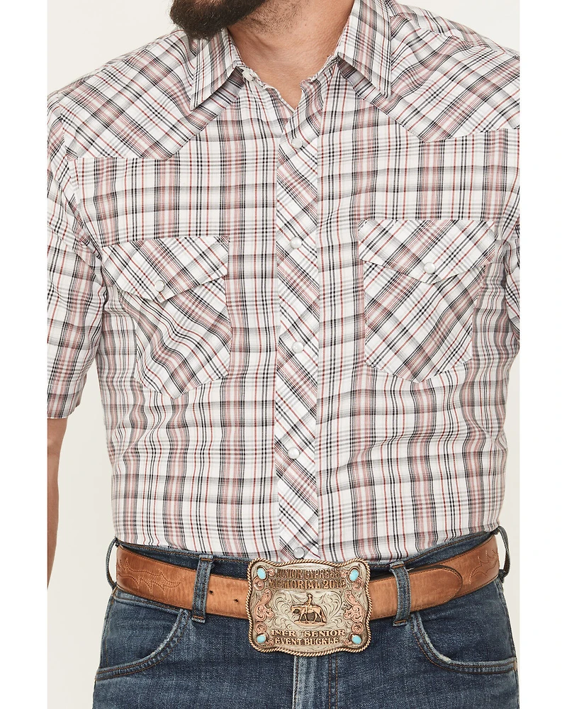 Roper Men's Plaid Print Short Sleeve Snap Stretch Western Shirt