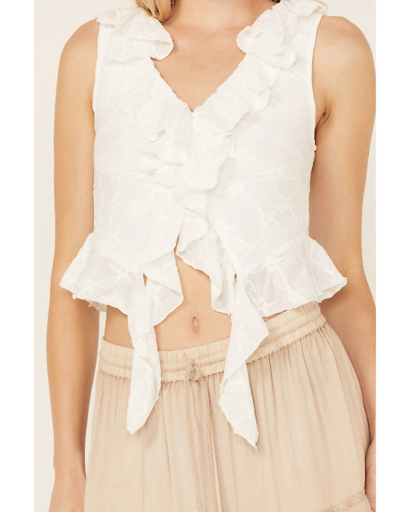 Miss Me Women's Textured Ruffle Tank Top