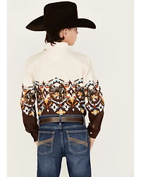 Panhandle Boys' Southwestern Border Print Long Sleeve Snap Shirt