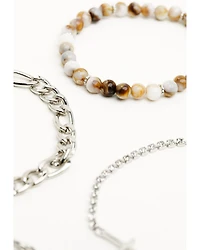 Shyanne Women's Cross Rhinestone and Natural Beaded Chain Bracelet Set - 4 Piece
