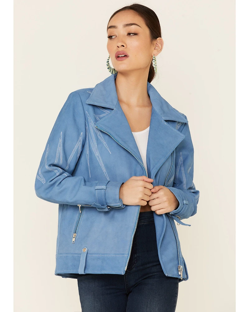 Understated Leather Women's Sunburst Zip-Front Moto Jacket