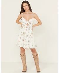 Wild Moss Women's Floral Embroidered Sleeveless Mini Dress