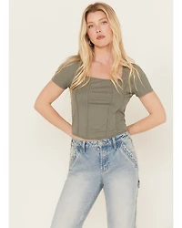 Moa Women's Ribbed Corset Style Short Sleeve Top
