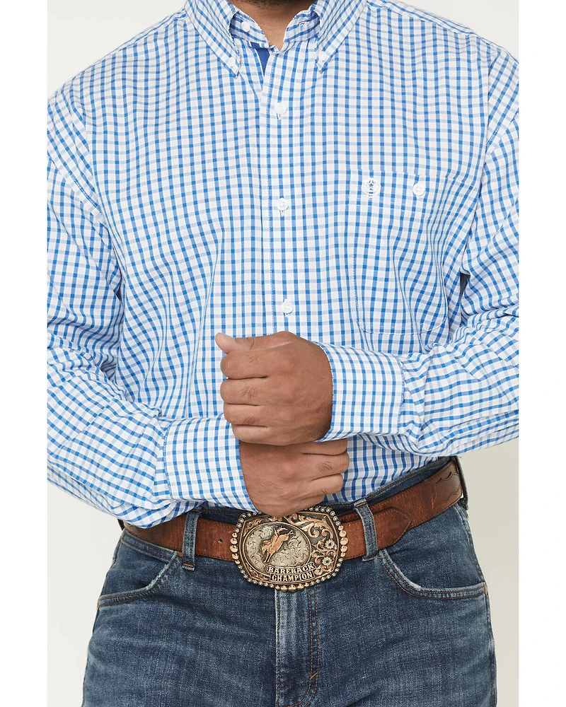 George Strait by Wrangler Men's Plaid Print Long Sleeve Button-Down Stretch Western Shirt