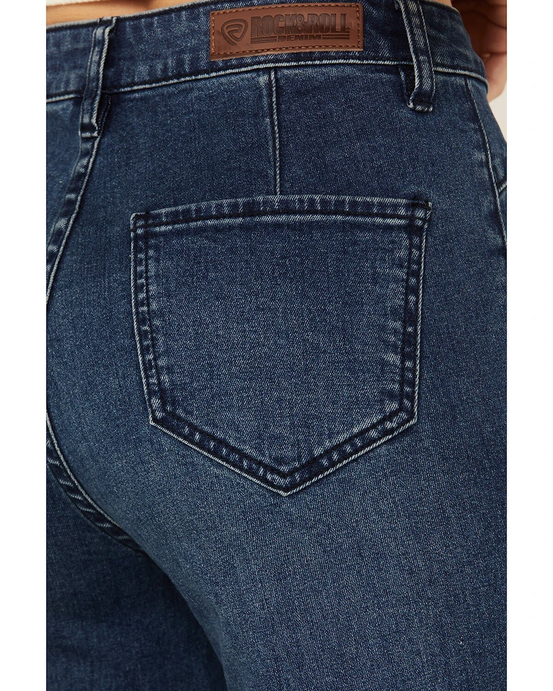 Rock & Roll Denim Women's Medium Wash High Rise Stretch Flare Jeans