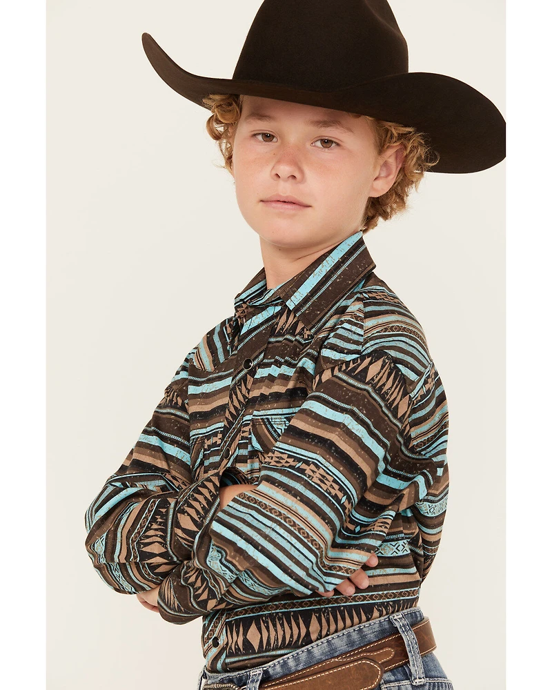 Rock & Roll Denim Boys' Southwestern Stripe Print Long Sleeve Snap Western Shirt