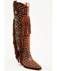 Azalea Wang Women's Bennett Embellished Fringe Tall Fashion Boots - Snip Toe