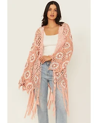 Miss Me Women's Crochet Fringe Kimono