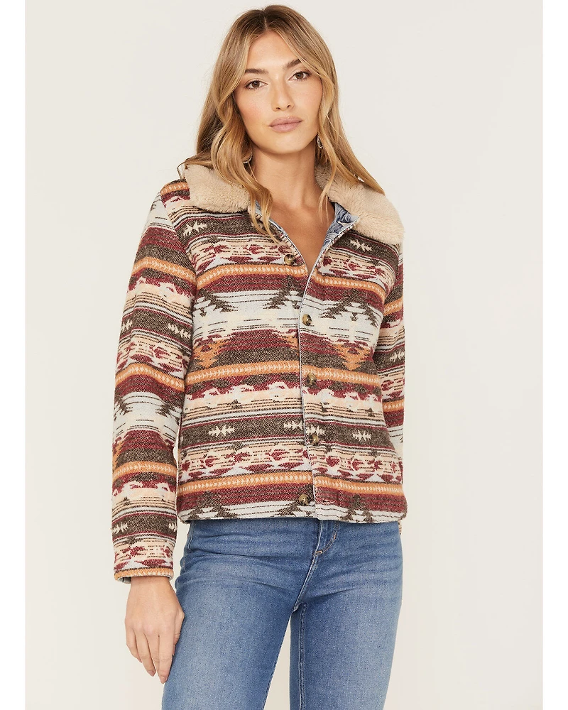 Idyllwind Women's Light Wash Reversible Sherpa Blanket Denim Jacket