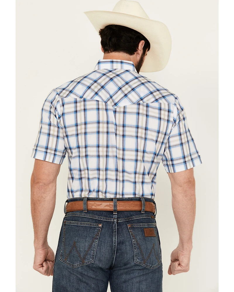 Ely Walker Men's Plaid Print Short Sleeve Pearl Snap Western Shirt