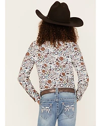Shyanne Girls' Ditsy Floral Print Long Sleeve Western Pearl Snap Shirt