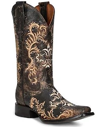 Circle G Women's Embroidered & Studded Distressed Tall Western Boots - Square Toe