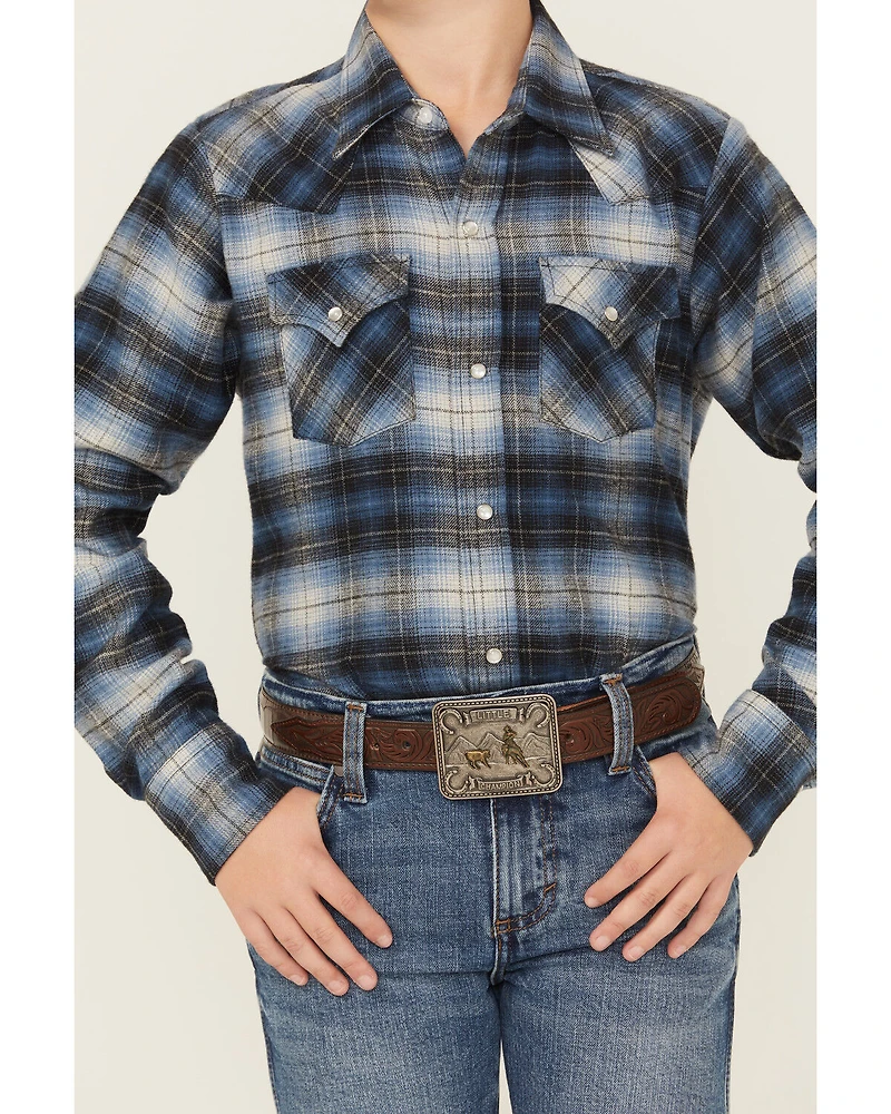 Ely Walker Boy's Plaid Print Long Sleeve Snap Flannel Shirt
