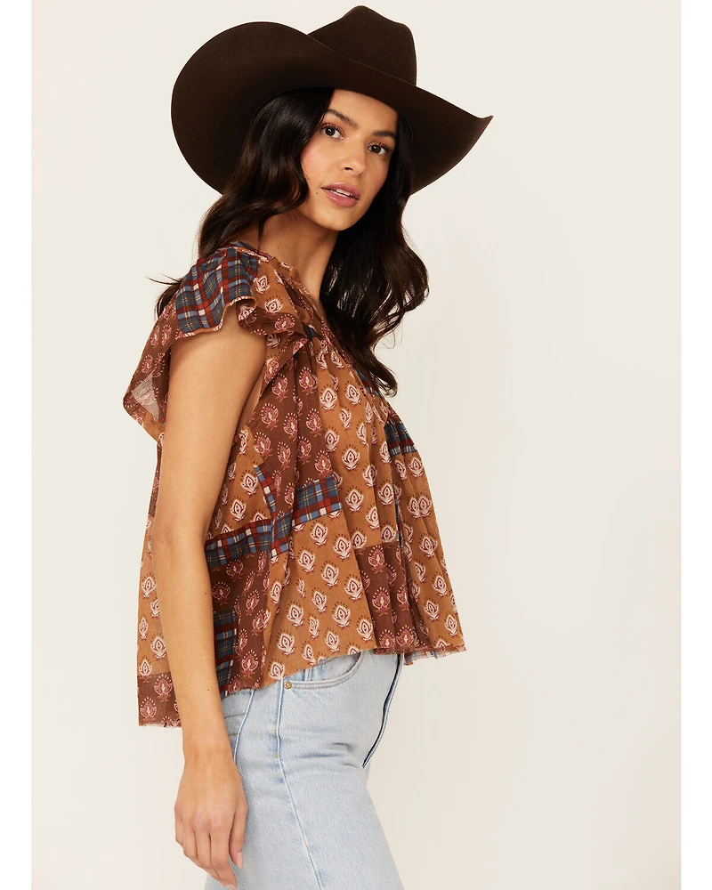 Cleo + Wolf Women's Bogota Patchwork Printed Blouse