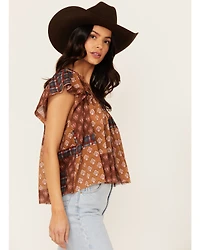 Cleo + Wolf Women's Bogota Patchwork Printed Blouse