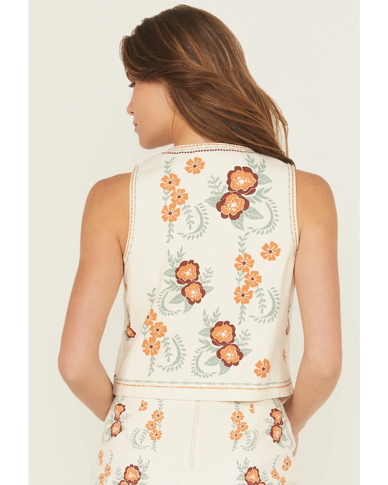 Rock & Roll Denim Women's Floral Print Studded Vest