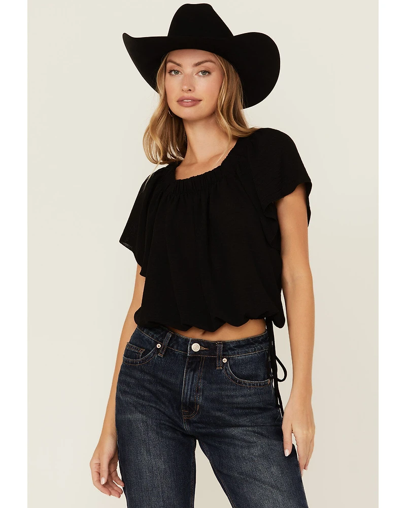 Wild Moss Women's Flutter Sleeve Peasant Top