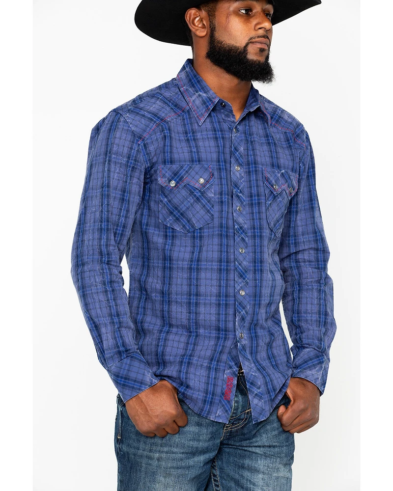 Rock & Roll Denim Men's Plaid Print Long Sleeve Western Shirt