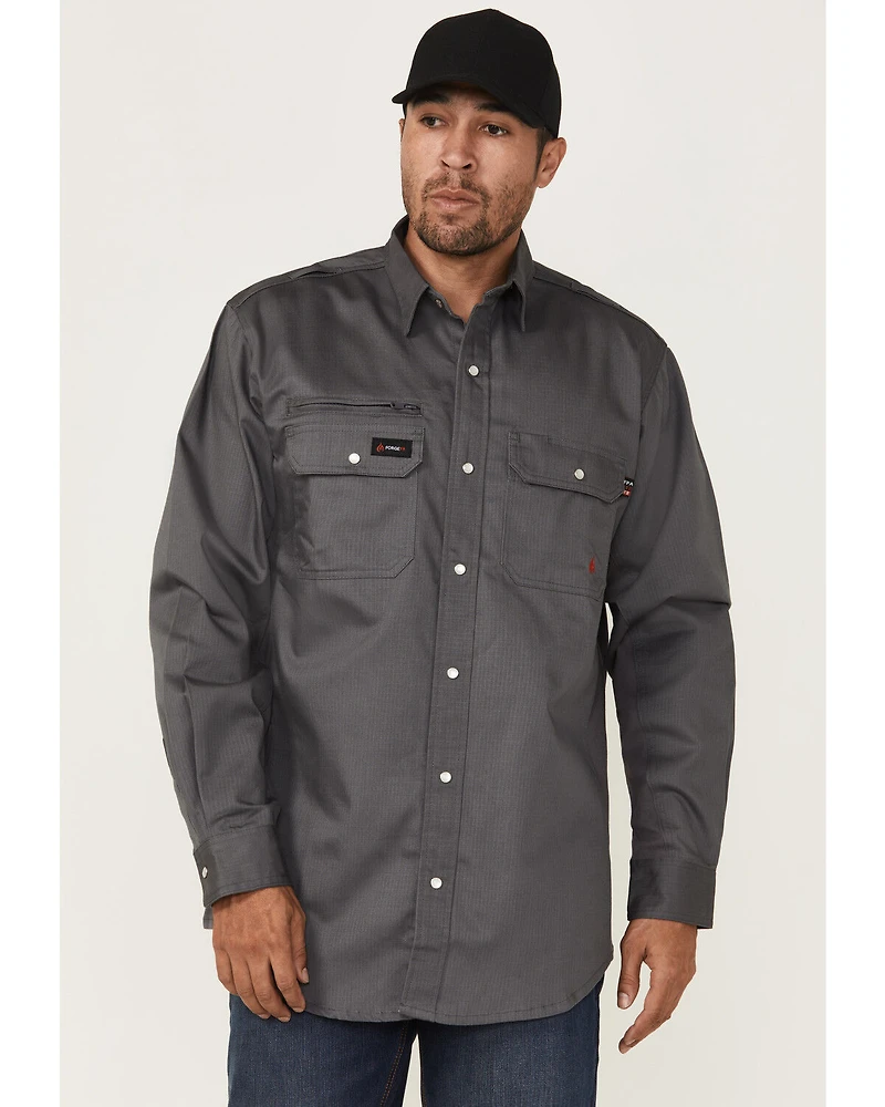 Forge Workwear Men's FR Lightweight Ripstop Vent Long Sleeve Snap Work Shirt