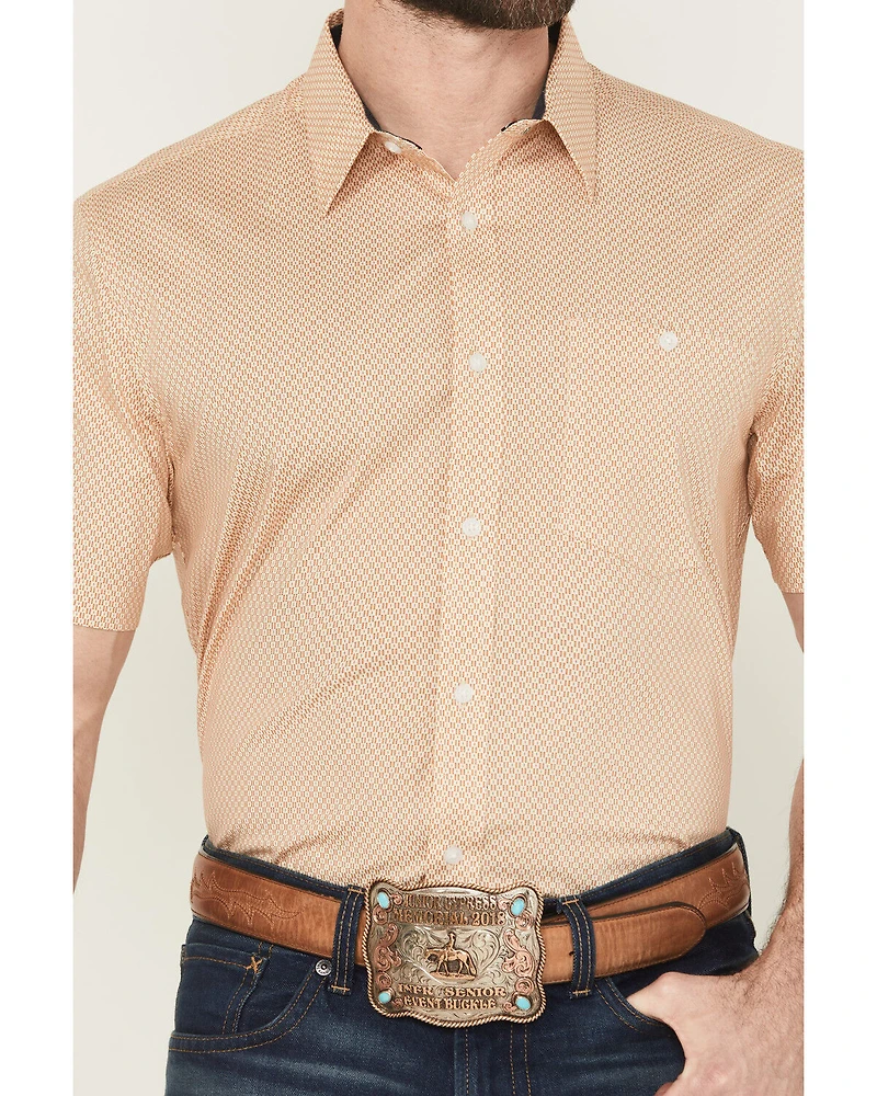 RANK 45® Men's Cowboy Co Geo Print Short Sleeve Button-Down Stretch Western Shirt
