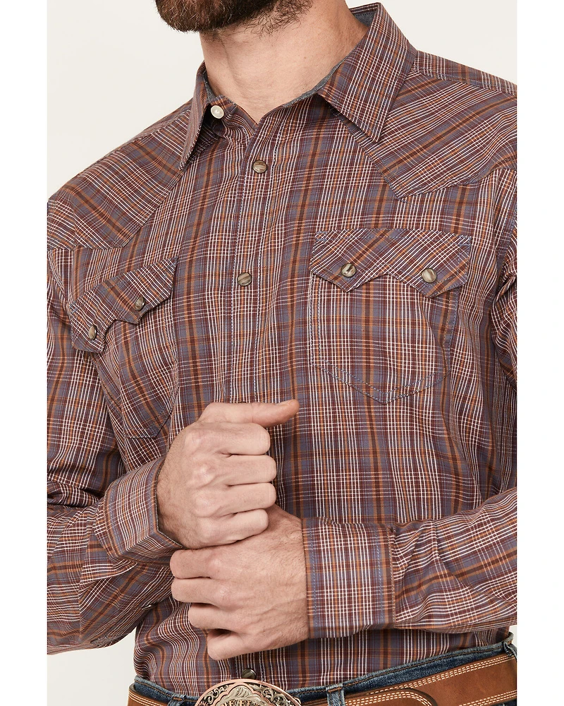 Cody James Men's Mountain Plaid Print Long Sleeve Snap Western Shirt
