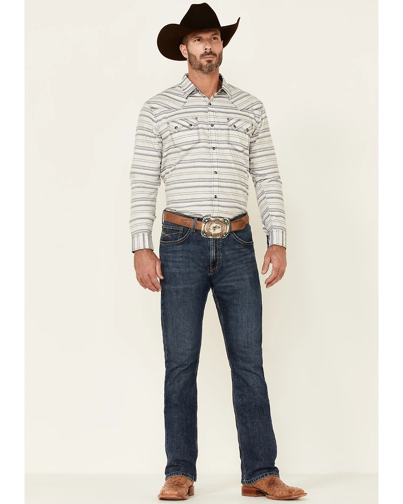 Moonshine Spirit Men's Line Dance Horizontal Stripe Long Sleeve Snap Western Shirt