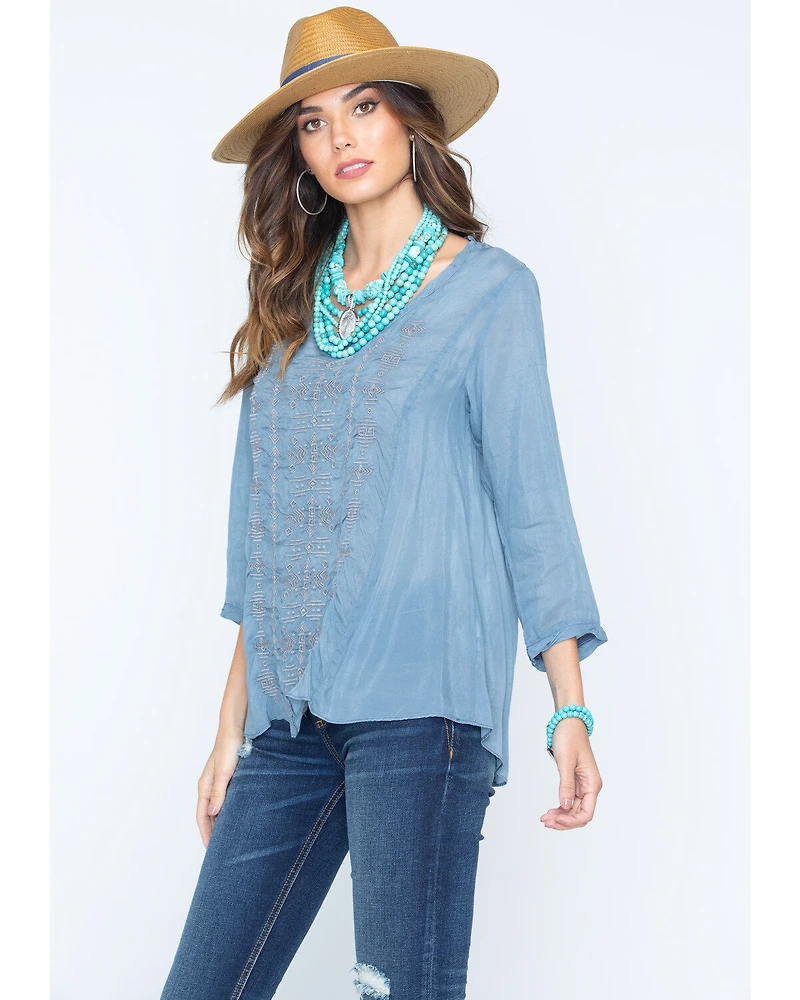 Ryan Michael Women's Embroidered Cupra Rayon Top