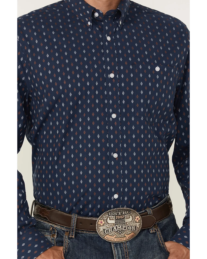 RANK 45® Men's Repocharge Geo Print Long Sleeve Button-Down Stretch Western Shirt