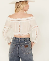 Revel Women's Eyelet Off The Shoulder Long Sleeve Top