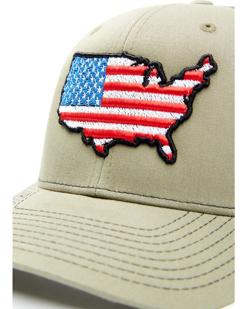 Oil Field Hats Men's Loden & Black American Flag US Patch Mesh-Back Ball Cap