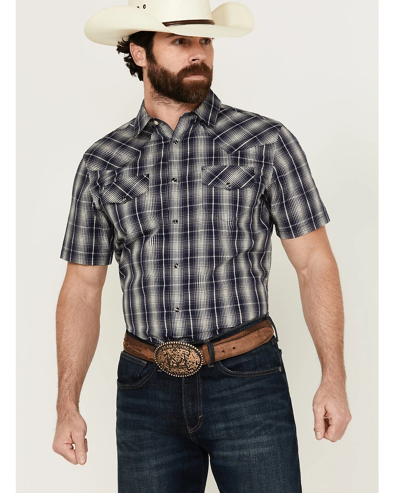 Gibson Men's Chain Link Plaid Print Short Sleeve Snap Western Shirt