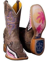 Tin Haul Women's Man Eater Shark Western Boots - Square Toe