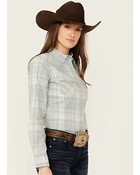 Wrangler Retro Women's Plaid Print Long Sleeve Pearl Snap Western Shirt