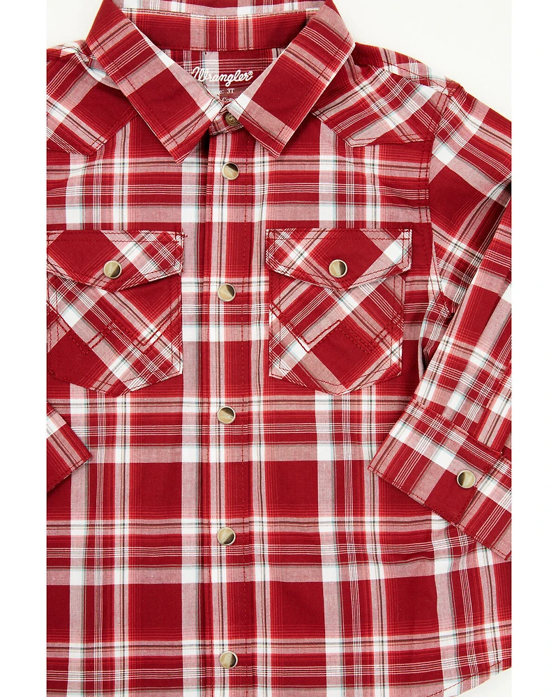 Wrangler Toddler Boys' Plaid Print Long Sleeve Snap Western Shirt