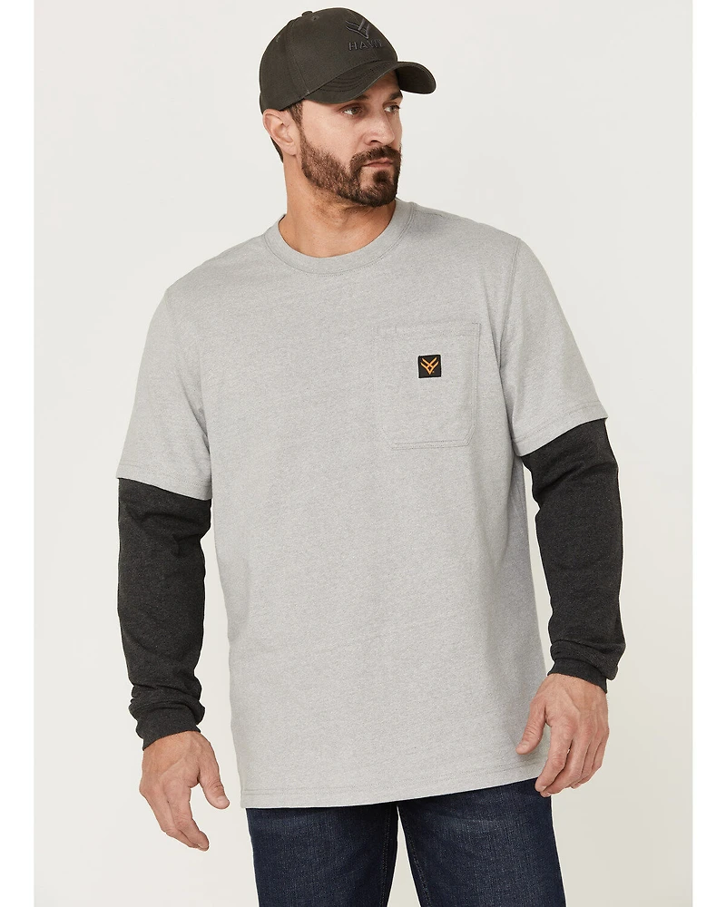Hawx Men's Layered Pocket Light Gray Long Sleeve Work T-Shirt