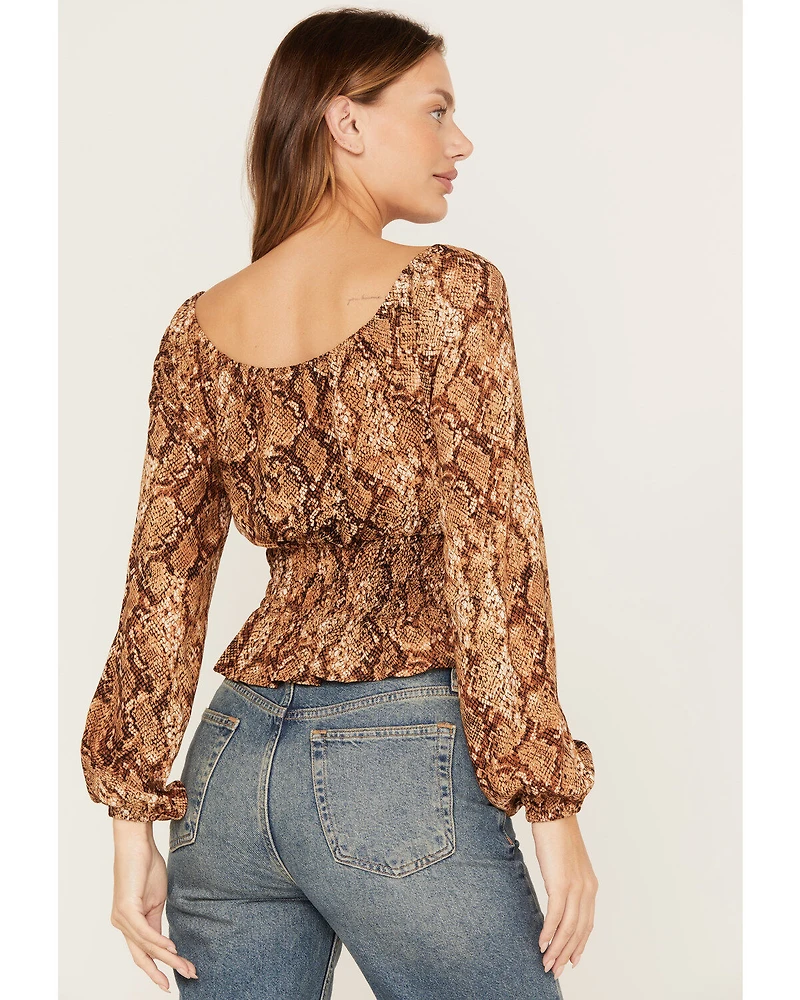 Shyanne Women's Snake Print Long Sleeve Peasant Blouse