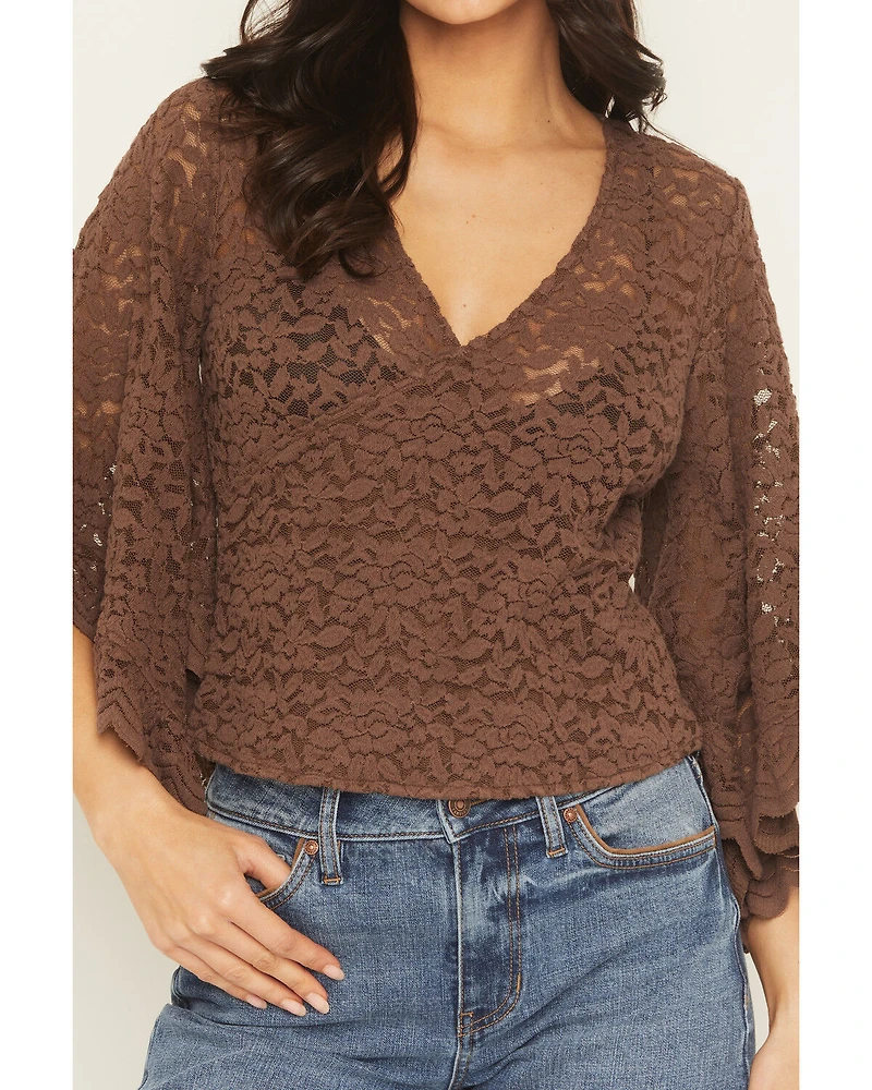 Shyanne Women's Wrap Front Long Sleeve Lace Top