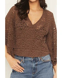 Shyanne Women's Wrap Front Long Sleeve Lace Top