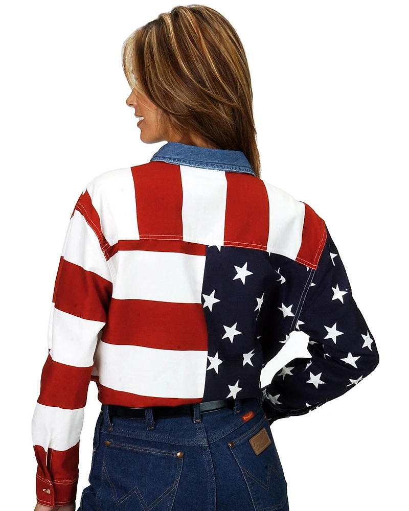Roper Women's Long Sleeve American Flag Shirt - Plus